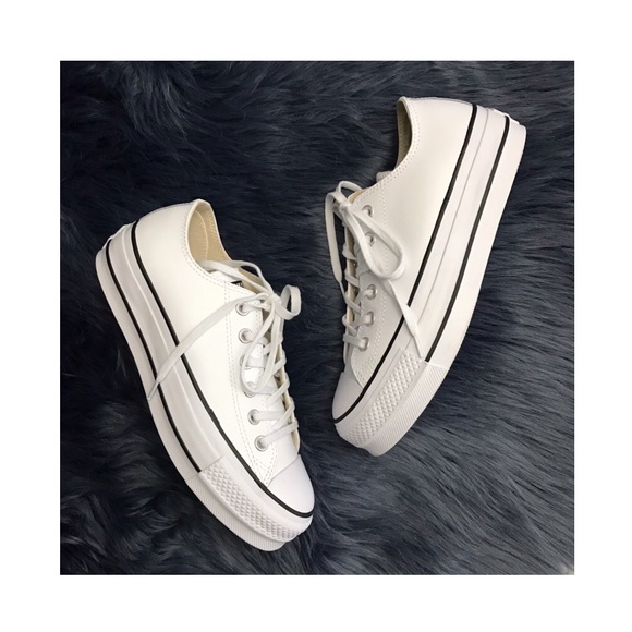converse white leather platform sneakers
